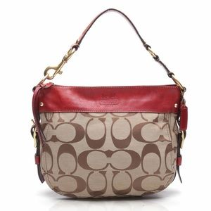 Coach Zoe Hobo Red Bag Purse Signature Classic Jacquard 12674 Handbag